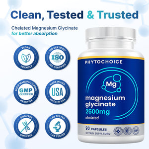 Magnesium for Sleep & Recovery – High Potency 2500mg Magnesium Glycinate for Men & Women, Chelated for High Absorption, Supports Deep Rest, Nerve & Muscle Recovery, Made in USA, 1 Month Supply PHYTOCHOICEBuy Supplements Australia