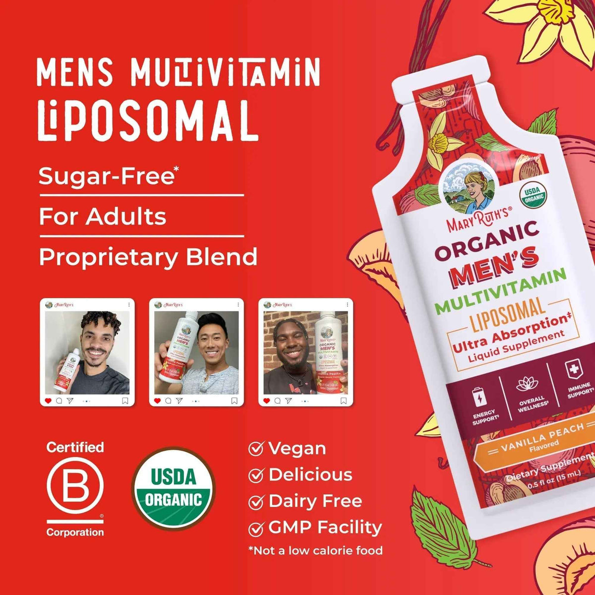 MaryRuth Organics Multivitamin for Men - USDA Organic - Sugar Free Mens Multivitamin Liposomal - Liquid Vitamins for Men