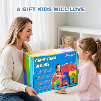 Bingyouth Large Building Foam Blocks for Toddlers, EVA Stacking Foam Building Blocks Toy Set, Non-Toxic, Washable, Early Learning Construction Toys & Gifts for Kids Boys & Girls (Blue, Pieces, 60)