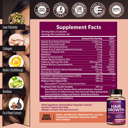 Hair Growth Vitamins for Women - Biotin 10,000mcg, Collagen, Patented OptiMSM, goMCT