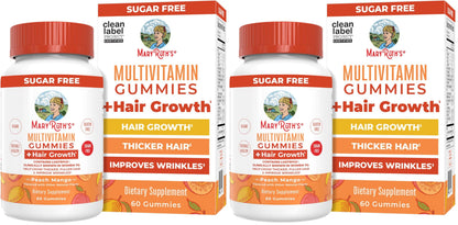 MaryRuth's Multivitamin + Hair Growth Gummies - with Lustriva - Biotin 10000mcg - B Vitamins - Formulated for Thicker Hair, Wrinkles, Fine Lines, Skin Care - Ages 18+ - 30 Servings