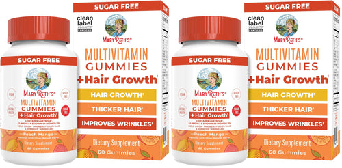 MaryRuth's Multivitamin + Hair Growth Gummies - with Lustriva - Biotin 10000mcg - B Vitamins - Formulated for Thicker Hair, Wrinkles, Fine Lines, Skin Care - Ages 18+ - 30 Servings