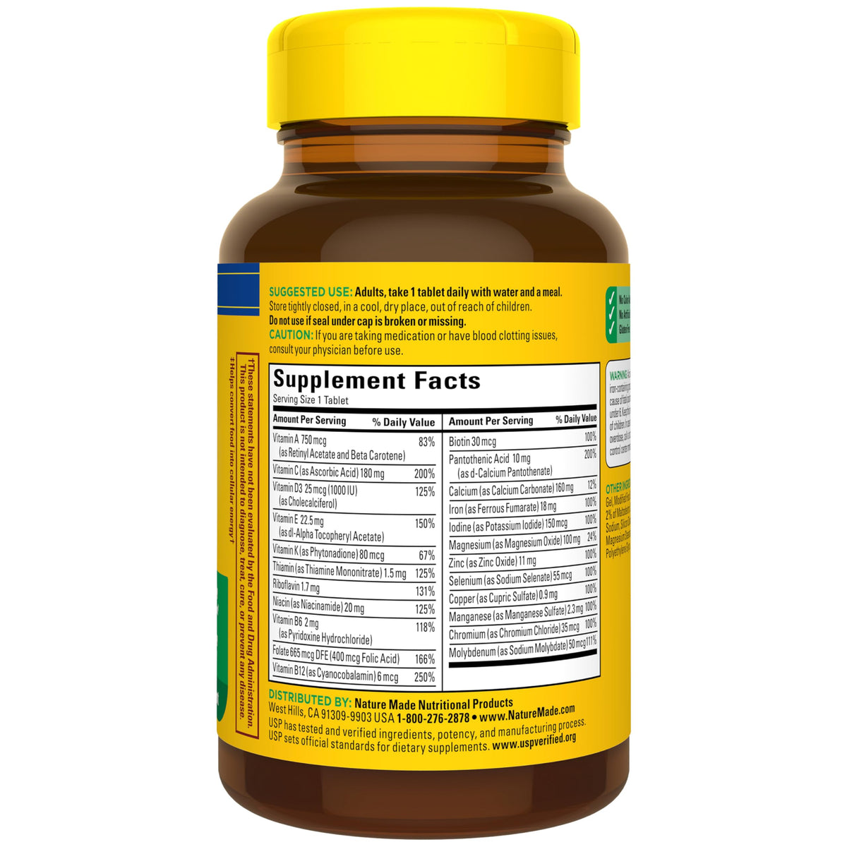 Nature Made Multivitamin Tablets with Iron, Multivitamin for Women and Men for Daily Nutritional Support, Multi Vitamins for Adults, 130 Tablets, 130 Day Supply