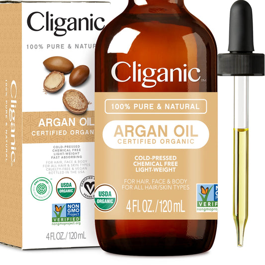 Cliganic USDA Organic Argan Oil, 100% Pure | for Hair, Face & Skin | Natural Cold Pressed Carrier Oil