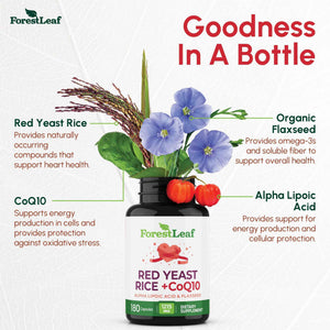 Red Yeast Rice 1215 mg. Capsules - Extra Strength Red Rice Yeast with CoQ10 Supplement, Plus Alpha Lipoic Acid & Organic Flaxseed, Citrinin Free, Supports Cardiovascular Health, Non-GMO 90 Veggie Caps
