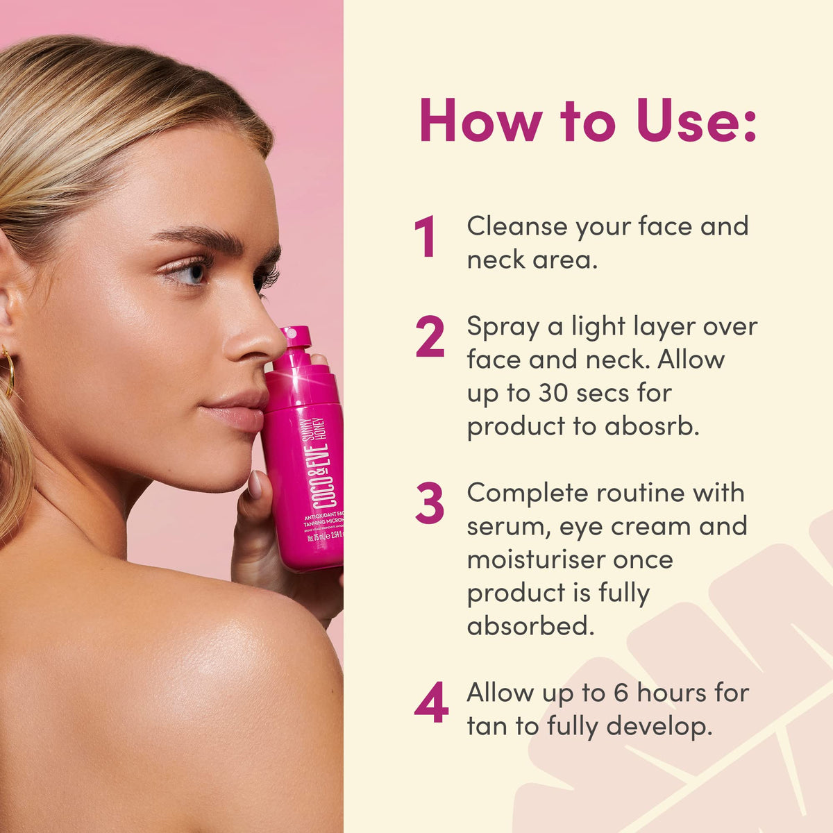 Coco & Eve Face Tanning Micromist - Sunless Facial Self Tanner Ultra Fine Mist for Face