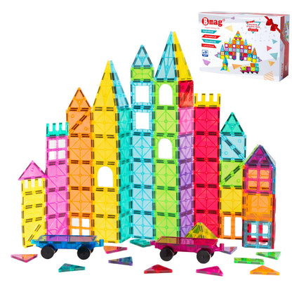 Bmag 100PCS Magnet Building Blocks with 2 Cars for Kids, Magnetic Tiles Stacking Building Set for Boys Girls, STEM Preschool Educational Learning Construction Toy