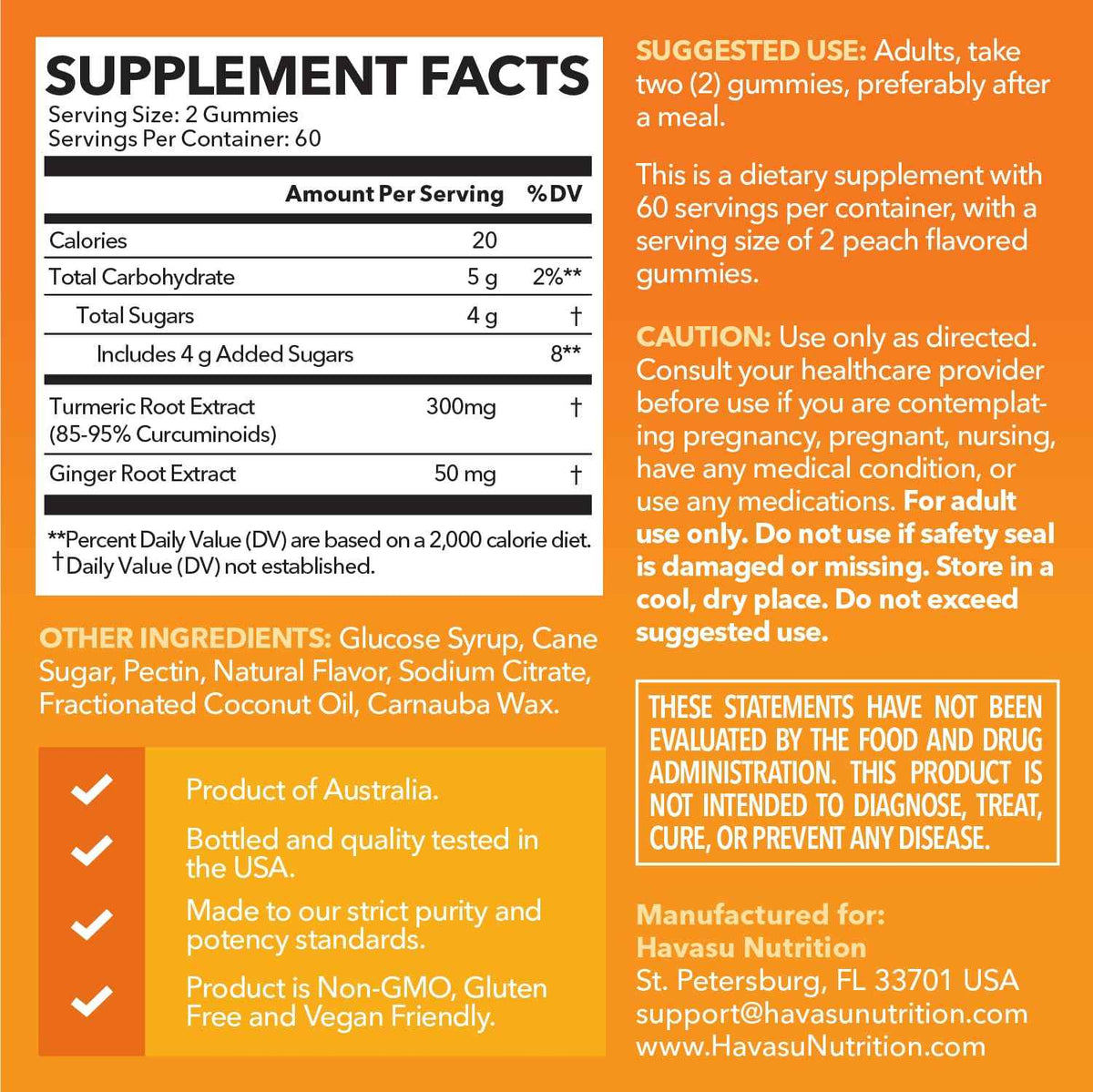 Turmeric Gummies, Peach, 60ct, Digestive & Immune Support for Wellness - Turmeric Gummies with Ginger Root Extract, Digestive Health & Immune Support for Overall Wellness, 1 Month Supply