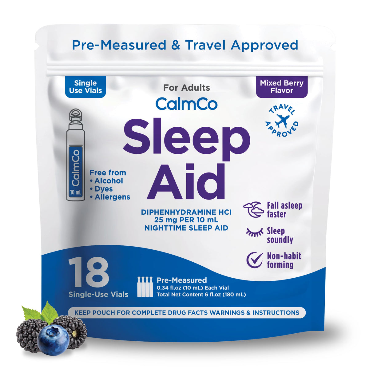CalmCo Adult Nighttime Sleep Aid, Mixed Berry Flavor, 18 Count