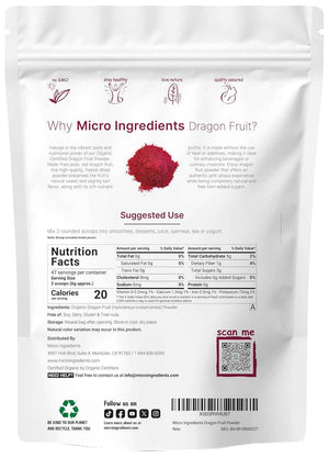 Micro Ingredients Organic Dragon Fruit Powder, 10oz - Natural Fruit Flavor - Freeze-Dried Pink Pitaya Source - No Sugar & Additives - Great for Drinks, Smoothie, & Beverages - Non-GMO & Vegan Friendly