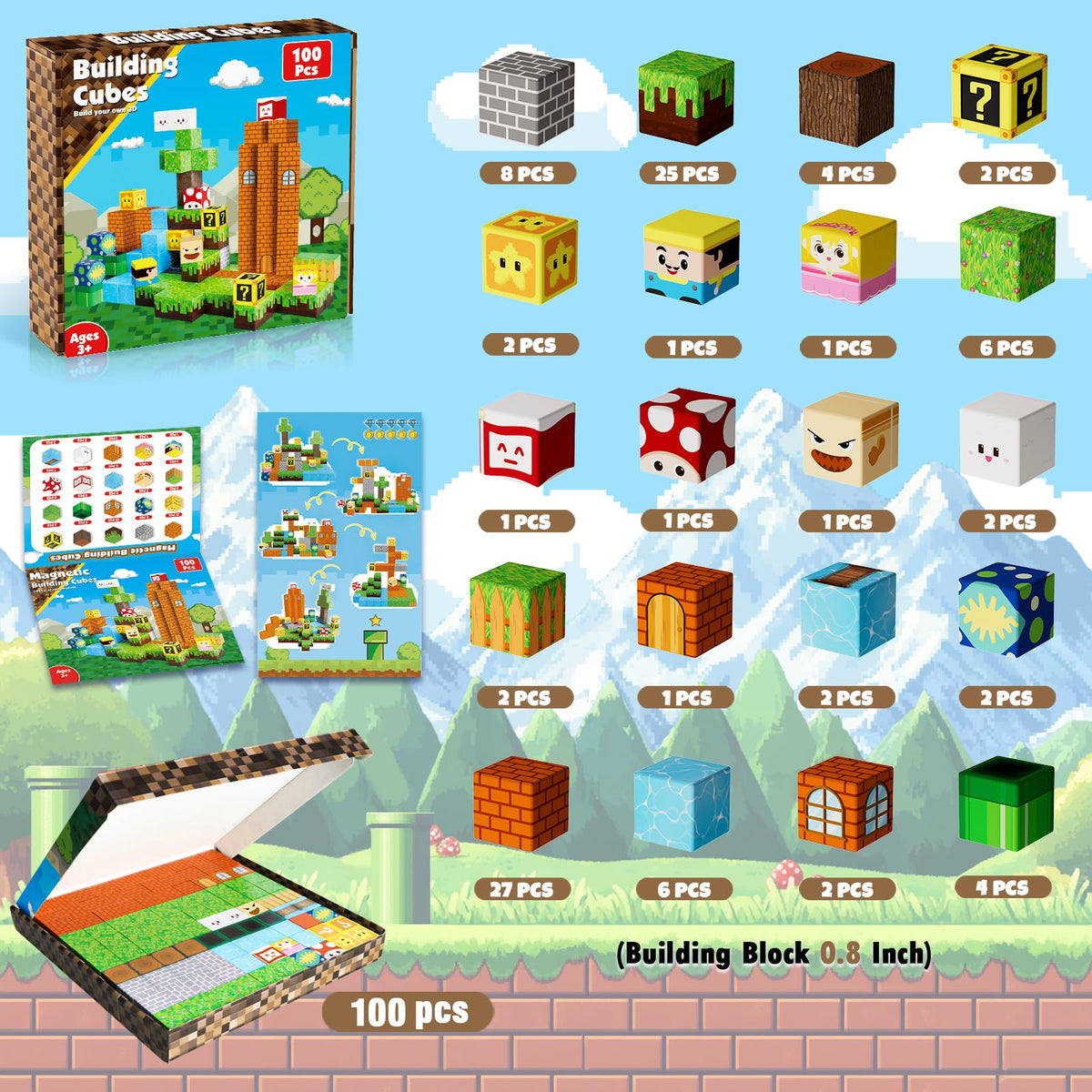 ToyUnited 100PCS Magnetic Blocks - Magnet Building Blocks, Stacking Magents Cubes Toys, STEM Montessori Sensory Toys for Kids Boys and Girls Ages 3 4 5 6 7 8 9 10+ Birthday Gifts