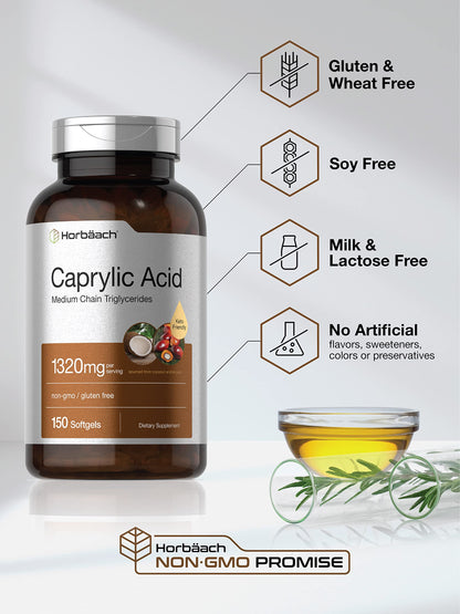Horbaach Caprylic Acid Supplement 1320mg | 150 Softgel Capsules