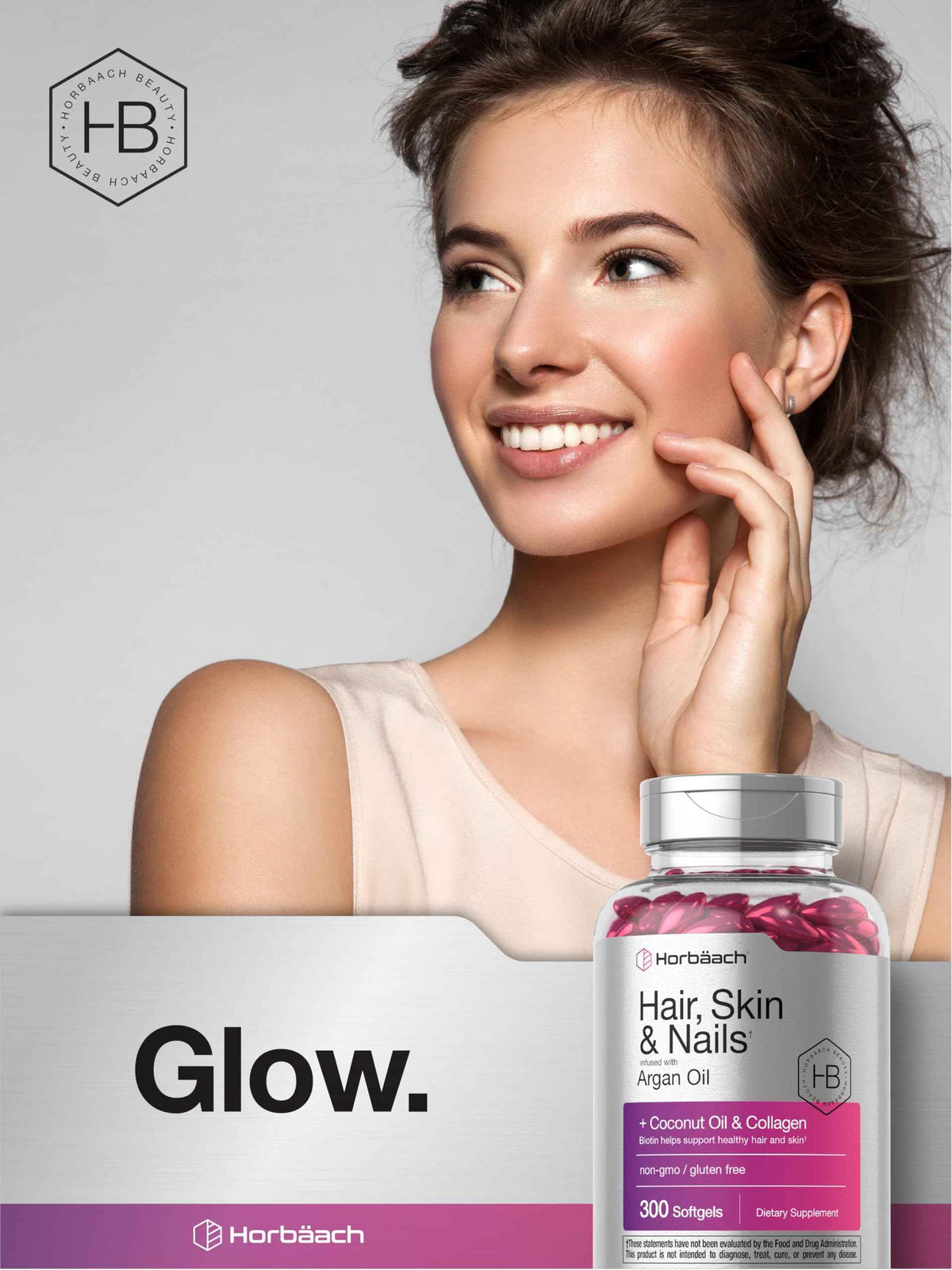 Horbäach Hair Skin and Nails Vitamins - 300 Softgels - with Biotin and Collagen - Infused with Argan Oil and Coconut Oil