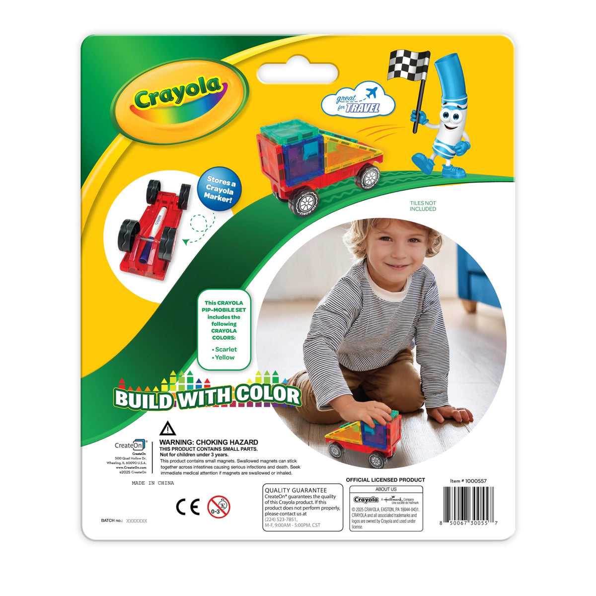 Crayola PIP-Mobiles Rolling Chassis Accessory for Magnetic Building Tiles – Add Wheels to Crayola PIP-Tile Sets – STEM Learning Toy for Kids Ages 3+ – Creative Educational Travel Toy - 2-Pack (Bold)