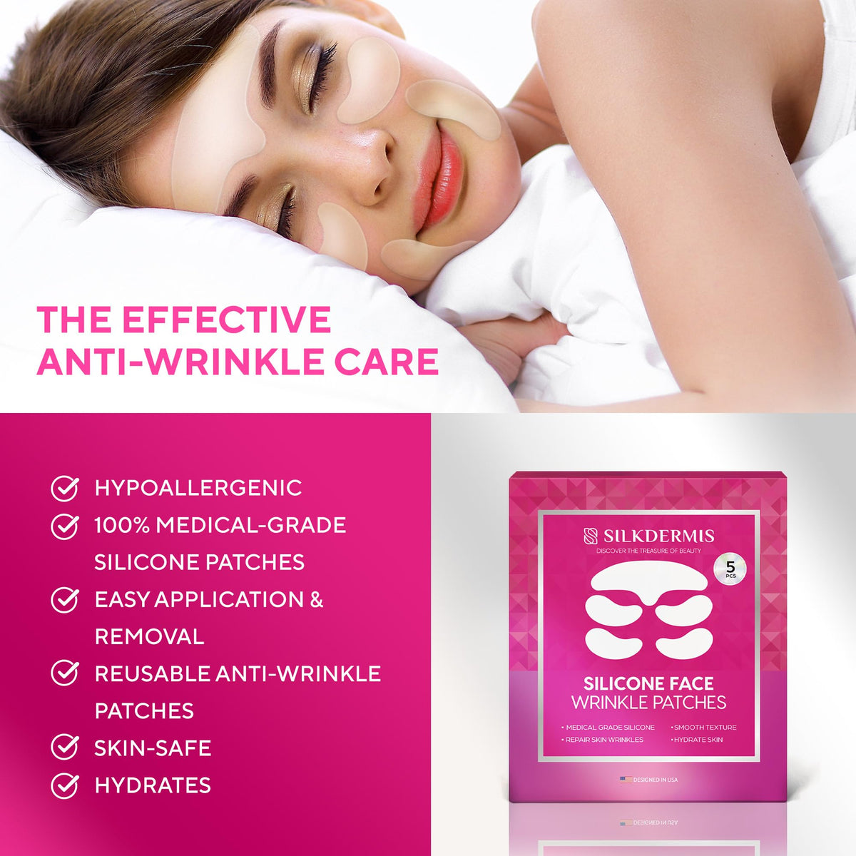Reusable Silicone Face & Forehead Wrinkle Patches - 5 Pieces (1 Pack)