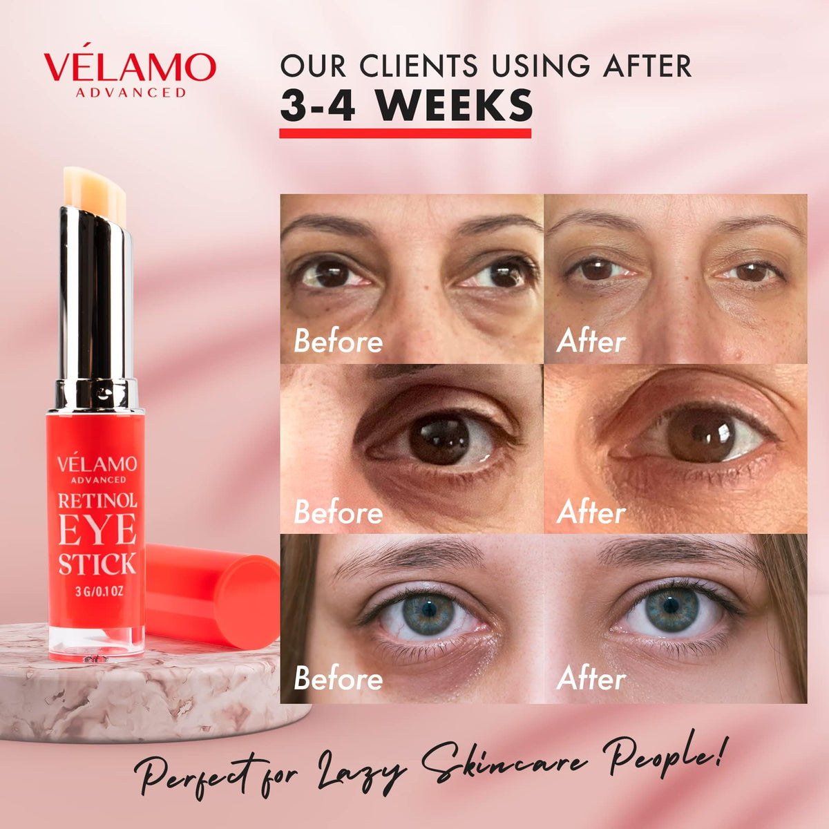 VELAMO ADVANCED Retinol Eye Stick Duo (2 x 3g) - Renewing & Firming Under Eye Balm for Wrinkles, Dark Circles & Puffiness