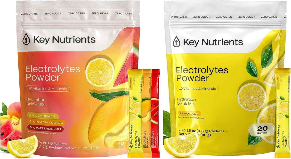 KEY NUTRIENTS Electrolytes Powder Bundle, Variety Pack 10 Count Packets + Classic Lemonade 20 Count Packets, Sugar Free Hydration Travel Drink Mix with Vitamins & Minerals, No Calories