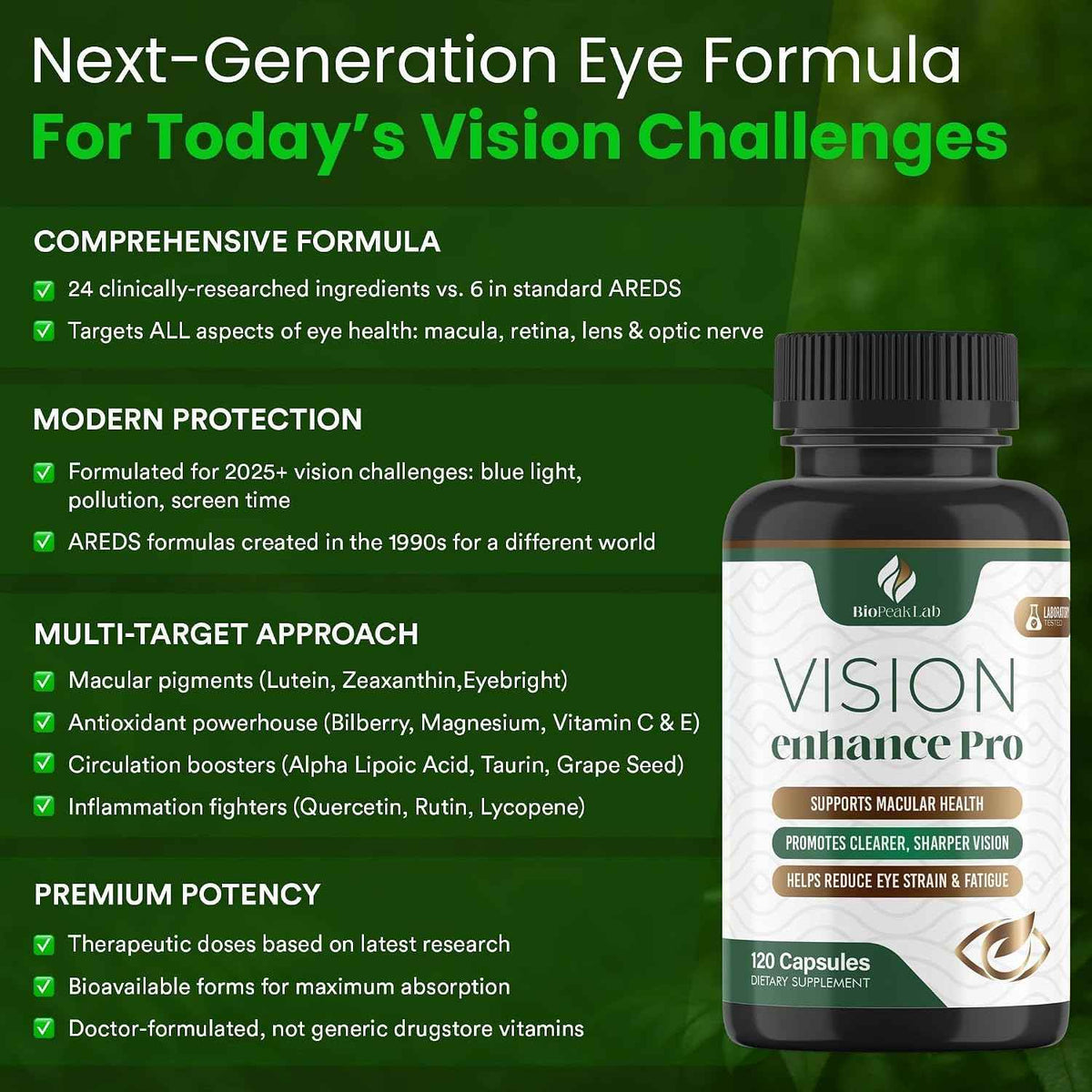 Vision Enhance Pro Eye Wellness Supplement with Lutein, Zeaxanthin & Botanical Extracts - Supports Daily Eye Wellness & Visual Comfort - 60-Day Supply