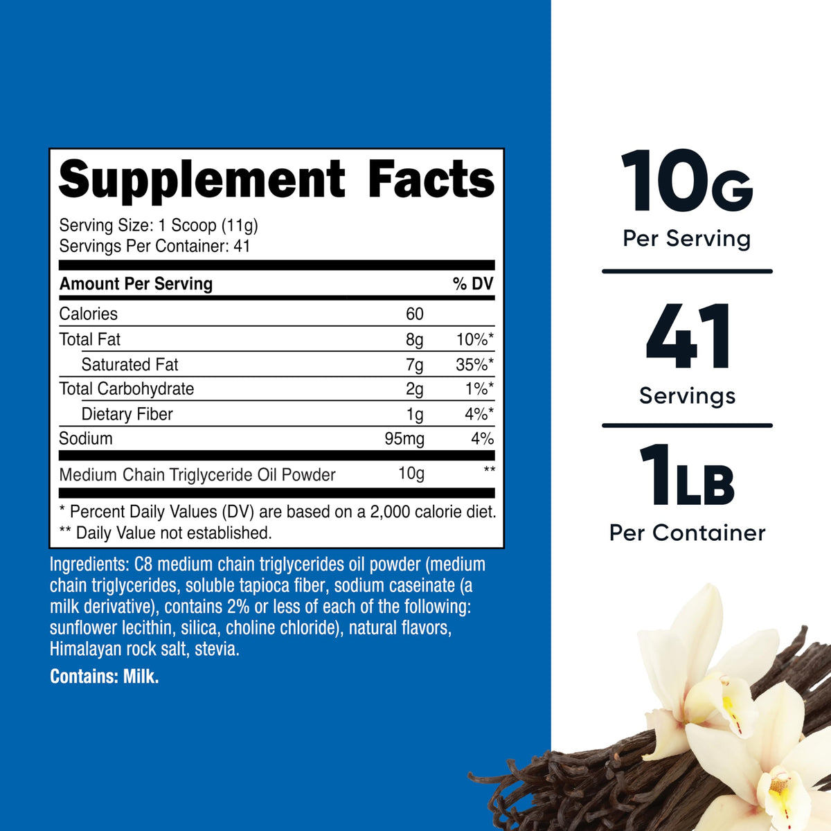 Nutricost C8 MCT Oil Powder 1LB (16oz) Vanilla Flavor, Gluten-Free