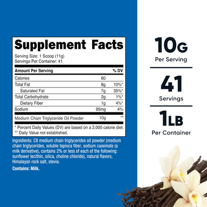 Nutricost C8 MCT Oil Powder 1LB (16oz) Vanilla Flavor, Gluten-Free