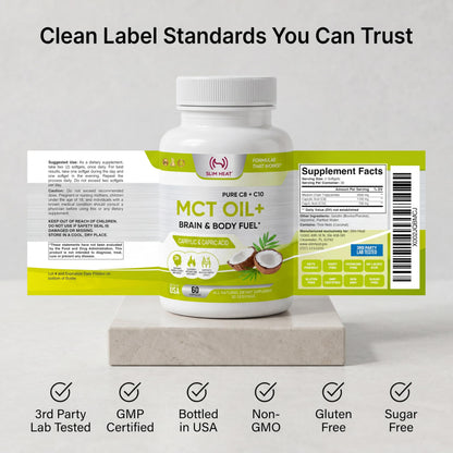 Slim Heat MCT Oil Capsules 2000mg - Pure C8 C10 Caprylic & Capric Acid Softgels, No Lauric Acid, Keto Coconut Fats Supplement for Energy Support, 60 Count (30-Day Supply)