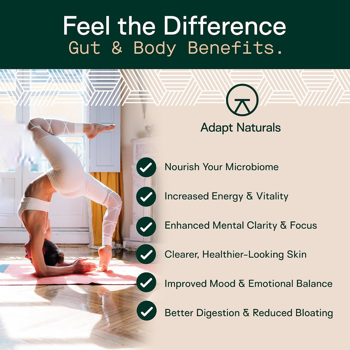 Adapt Naturals 4-in-1 Biome Protect Prebiotics, Probiotics, Postbiotics - & Polyphenols Supplement for Microbiome - Supports Immune & Gut Health, & Mental Clarity for Women & Men - 30 Day Supply