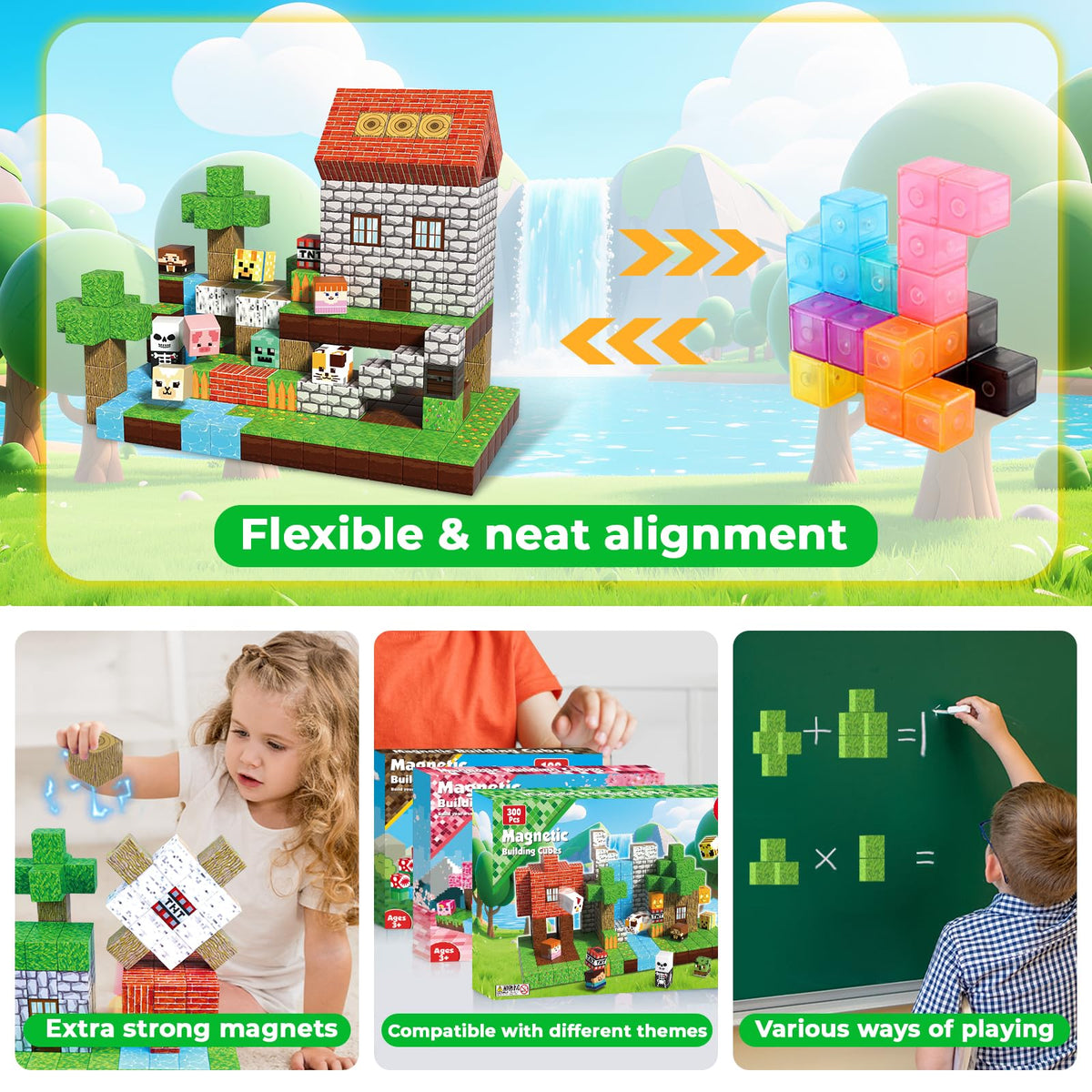 ToyUnited 300PCS Magnetic Blocks - Magnetic Building Blocks, Stacking Magnet Cubes Toys, STEM Montessori Sensory Game Toys for Kids Boys and Girls Ages 3 4 5 6 7 8 9 10+ Birthday Gifts