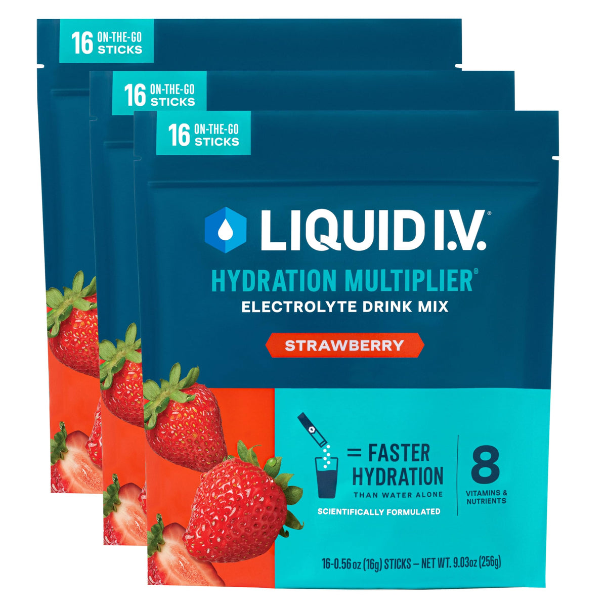 Liquid I.V. Hydration Multiplier - Strawberry - Electrolyte Powder Drink Mix - 3 Pack (48 Servings)