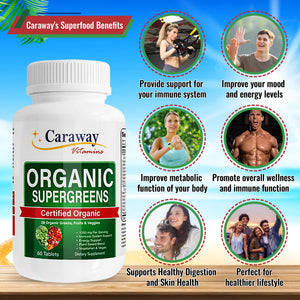 Organic Superfoods Vitamins Super Greens Complex by Caraway Vitamins 1,350 mg per Serving 28 Fruits Vegetables Greens 60 Count Tablets Non-GMO Natural for Men & Women Caraway VitaminsBuy Supplements Australia