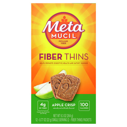 Metamucil, Fiber Thins, Daily Psyllium Husk Fiber Supplement, Supports Digestive Health and Satisfies Hunger, Apple Crisp Flavor, 48 Total Servings (4 Packs of 12)