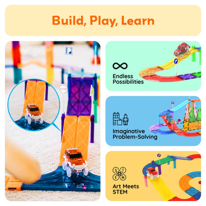 PicassoTiles 6 Piece Magnetic Tiles Race Track Ramp Accessories STEM Building Blocks Toys Magnet Tile Educational Construction Playset Boys Girls Brain Development and Creative Pretend Play Toy PTR06