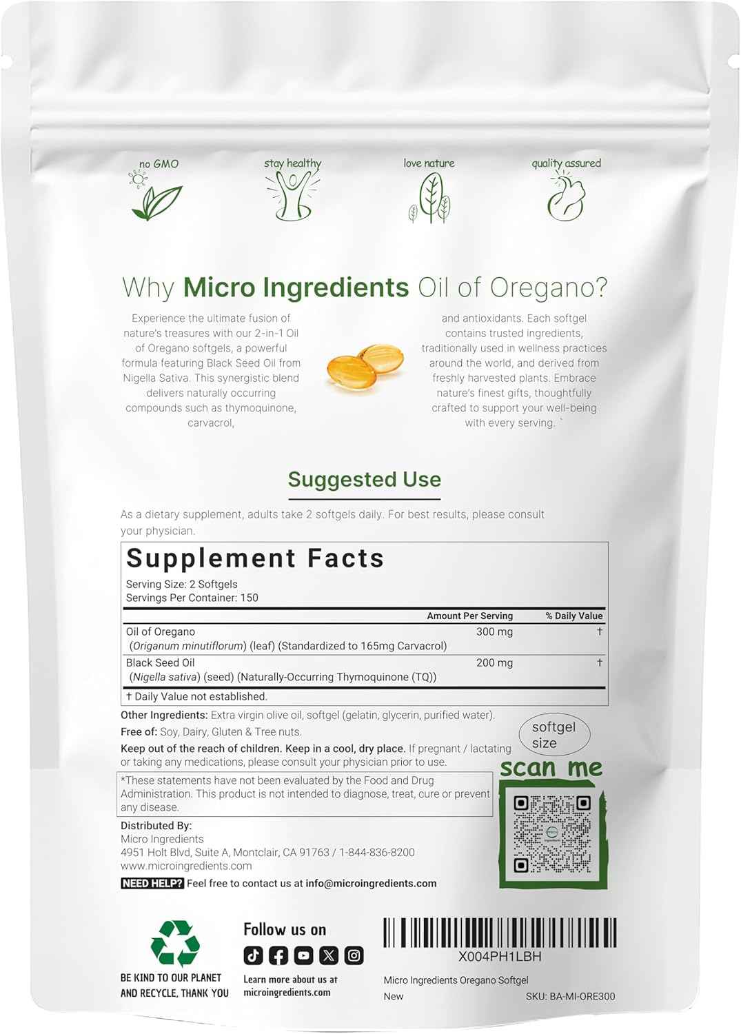 Micro Ingredients Oil of Oregano Softgels & Mega Probiotics 200 Billion CFU Veggie Capsules - 2 Pack Bundle - 4X Strength Thymoquinone + Black Seed - 40 Strains + Inulin, Acacia,& Bromelain
