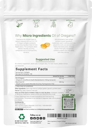 Micro Ingredients Oil of Oregano Softgels & Mega Probiotics 200 Billion CFU Veggie Capsules - 2 Pack Bundle - 4X Strength Thymoquinone + Black Seed - 40 Strains + Inulin, Acacia,& Bromelain