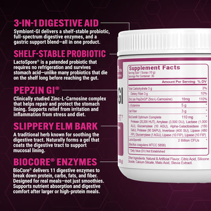 PEScience Complete-GI Gut Health Powder, Probiotics for Women and Men, Digestive Enzymes, Prebiotic Fiber, L Glutamine, Pepzin GI Zinc Carnosine - Raspberry Flavor, 30 Servings