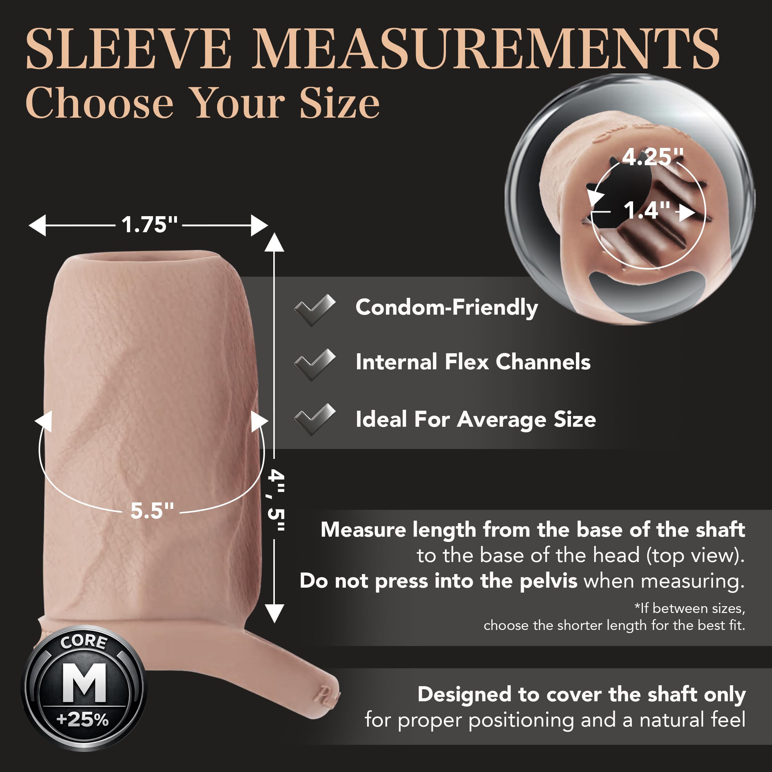 The Happy Wife® USA Penis Sleeve | Cock Sheath | Girth Enhancer | Open Head for Sensitivity | Sexual Pleasure Enhancer | Core M 25% More Girth 100% More Fun | Nude Color (4" L x 1.75" W)