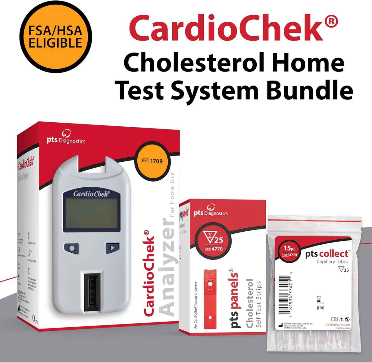 CardioChek Cholesterol Home Test System Bundle, Fast 45-Second Testing - CardioChek At-Home Analyzer, PTS Panels Cholesterol At-Home Self-Test Strips (25 Tests), Capillary Tubes (25 Count)