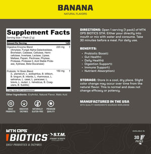 MTN OPS Biotics STM On‑the‑Go Probiotic Supplement for Gut Health, Digestion & Immune Support – Sugar‑Free, Natural Flavors Variety Pack, 30 Servings – Fast, Convenient Daily Gut Health Formula