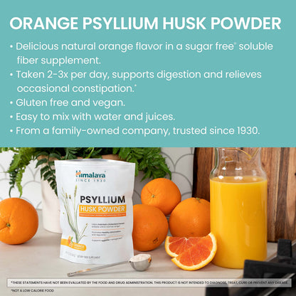 Himalaya Psyllium Husk Powder, Orange, 48 Servings - Daily Psyllium Fiber Supplement for Supporting Digestive Health and Regularity - Vegan, Non-GMO, Sugar Free, Gluten Free, 12 oz (340 g)