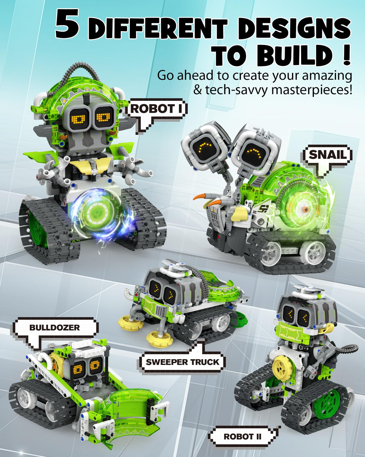 Opmind 5-in-1 STEM RC Robot Building kit, 478Pcs App Coding, Boys Age 6-12