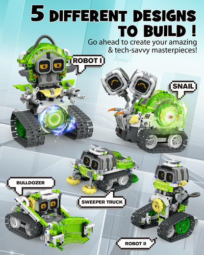 Opmind 5-in-1 STEM RC Robot Building kit, 478Pcs App Coding, Boys Age 6-12