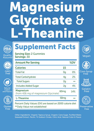 Lunakai USA Made Magnesium Glycinate Gummies 426mg with L-Theanine - Calm, Sleep, Stress Relief for Adults & Kids, Non-GMO, Vegan, 60ct