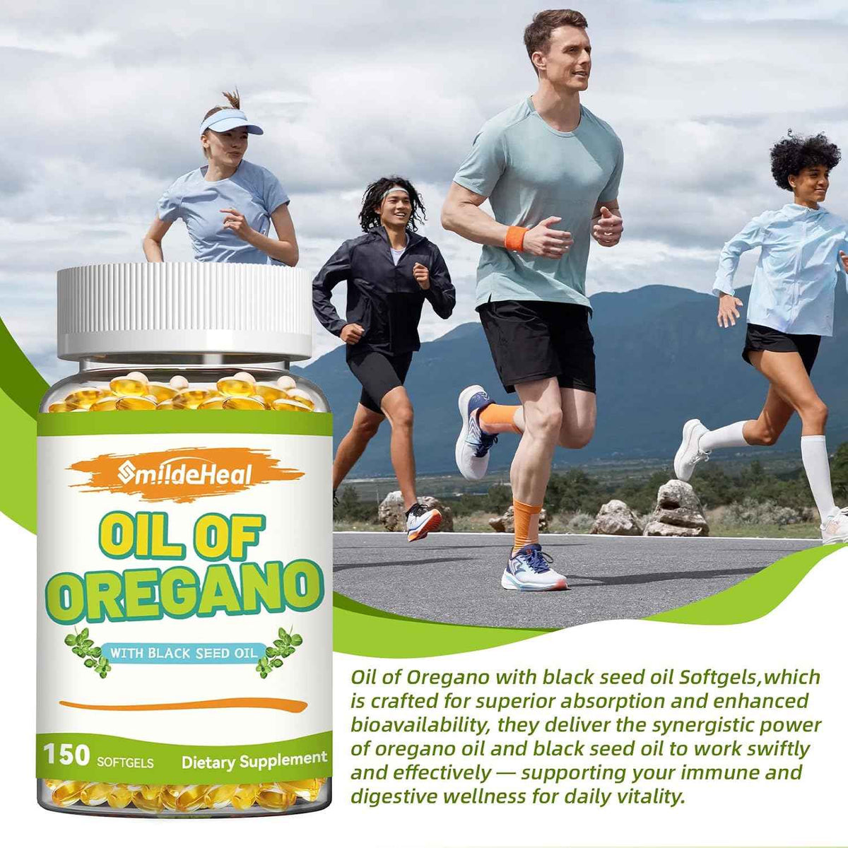 Oregano Oil with Black Seed Oil Softgels - Gluten Free, Non-GMO,150 Softgels, 75-Day Supply