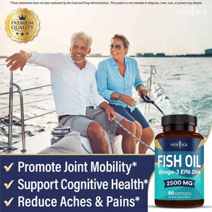 NEW AGE Omega 3 Fish Oil 2500mg Supplement Non GMO - EPA, DHA Fatty Acids Gluten Free (180 Softgels (Pack of 2))