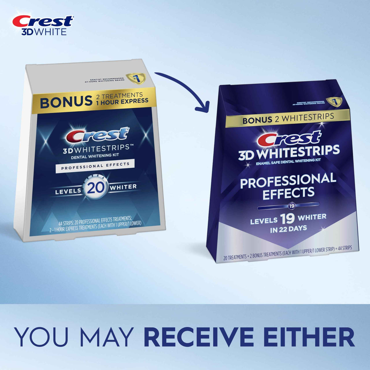 Crest 3D Whitestrips Professional Effects – Teeth Whitening Kit, 22 Treatments (20 + 2 Bonus), Each with 1 Upper/1Lower, 44 Strips
