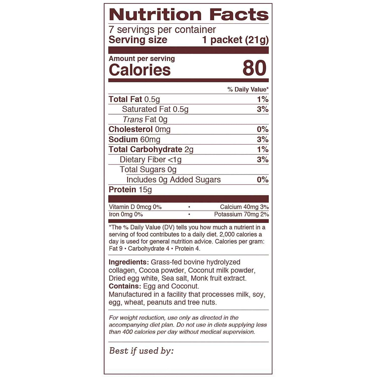 Dr. Kellyann Keto Cocoa Hot Chocolate Packets (7 Servings) - Grass-Fed Collagen & Coconut Milk, Sugar-Free, Keto-Friendly, 1 Pack