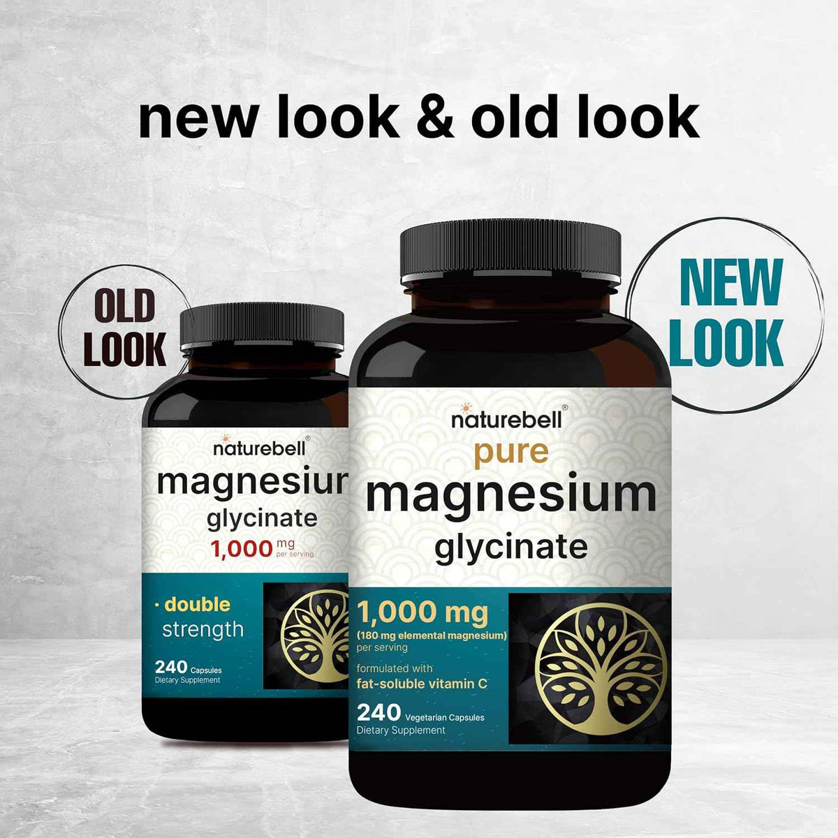 NatureBell Pure Magnesium Glycinate 1,000 mg, 240 Vegetarian Capsules - 1,000 mg Magnesium Glycinate Per Serving - Chelated Magnesium Form with Vitamin C - Non-GMO, Filler Free, cGMP Manufactured