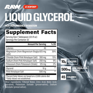 RAW Liquid Glycerol Workout Supplement, Liquid Glycerol Supplement for Enhanced Pumps, Increased Muscle Fullness, Endurance & Hydration - Pre-Workout for Men & Women, 32 Servings (Strawberry Slush)