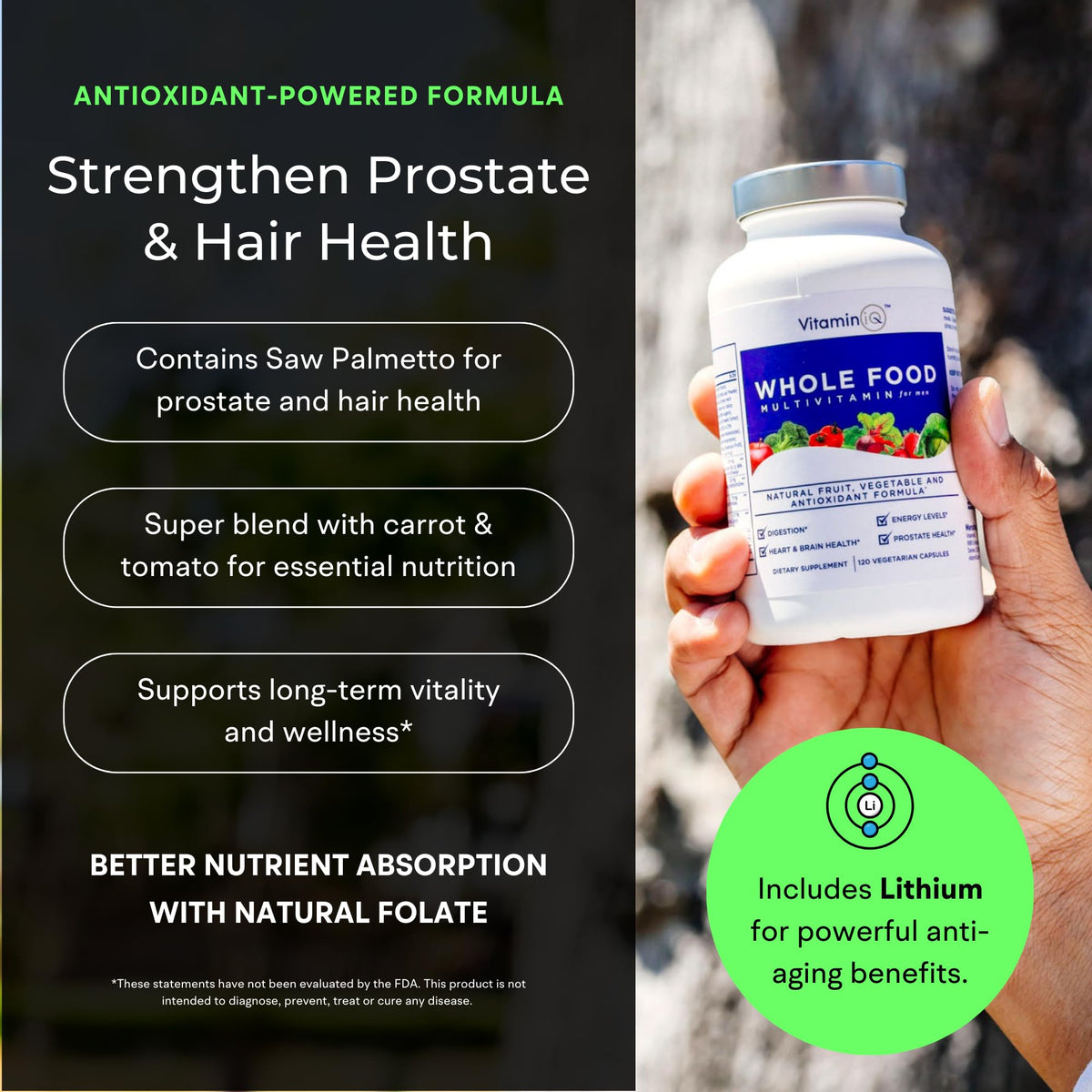 VitaminIQ Whole Food Multivitamin for Men (120 Vegetarian Capsules) – Men’s Daily Multivitamin with Calcium, Magnesium, Selenium, and Essential Vitamins A, B6, C, D3, E, and More