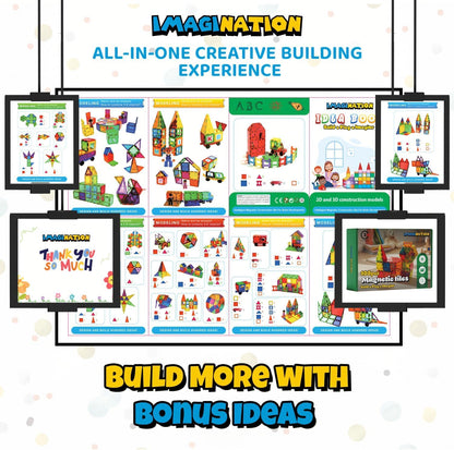 IMAGINATION Magnetic Building Tiles Set, 55 Pieces – Colorful Magnetic Blocks for Kids, STEM Learning Toy Set for 3+ Year Old Boys & Girls