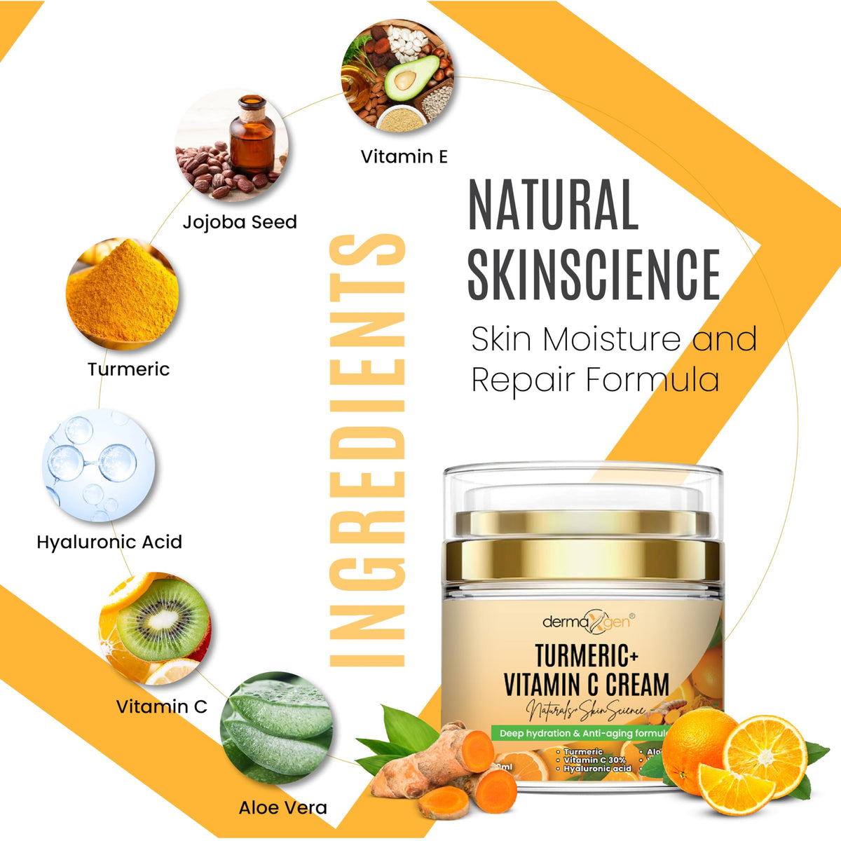 Turmeric Face Cream with 30% Vitamin C - Glow Boosting & Skin Repairing Moisturizer - Organic Anti-Aging Facial Cream (1.7 fl. oz)